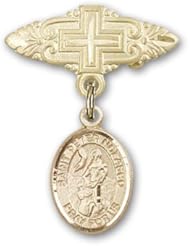 Gold Filled Baby Badge with St. Peter Nolasco Charm and Badge Pin with Cross