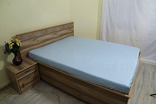 300 Thread-Count Egyptian Cotton Sateen 1 Qty Fitted Sheet Twin-XL Size (+20 Inch) Deep Pocket, Light Blue Sripe