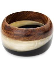 Devon Leigh Tri-Tone Wood, Pearl Resin, and Black Acrylic Bangle