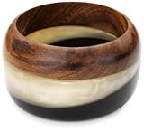 Devon Leigh Tri-Tone Wood Pearl Resin And Black Acrylic Bangle