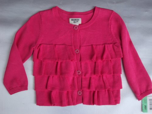 OshKosh B'gosh Girls L/S Cotton Button Front Sweater with Ruffles - Hot Pink (6 Months)