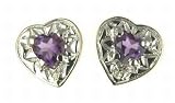 9ct Yellow Gold Diamond Set Amethyst Heart Stud Earrings
