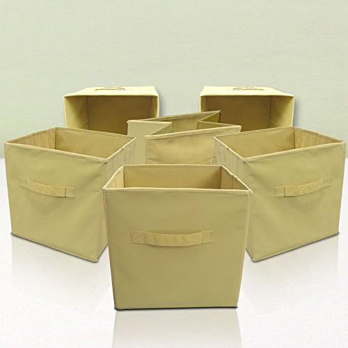 Foldable Fabric Storage Cubes by Aristocrat Homewares, 6-Pack, Label Pocket, 2-Handled, Mustard - GUARANTEED FOR LIFE