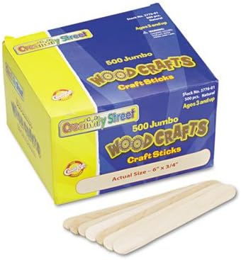 Natural Wood Craft Sticks, Jumbo Size, 6 x 3/4, Wood, Natural Wood, 500/Box, Sold as 1 Box