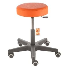 Arbeitshocker , Arzthocker, Drehhocker, Rollhocker Modell comfort, Hubbereich ca. 46 - 59 cm, Rollen mit weicher Radbandage, Sitzfarbe orange