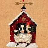 4 Folk Art Noel Farm Animals In Barn Christmas Ornament #W3470