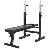 Gorilla Sports Weight Bench with Adjustable Barbell Rack