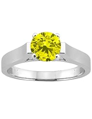 1.10 Ct Round Canary SI1/SI2 Diamond 18K White Gold Ring