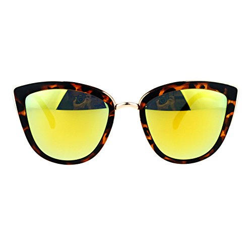 SA106 Womens Color Mirror mirrored Lens Oversize Cat Eye Sunglasses Tortoise Yellow