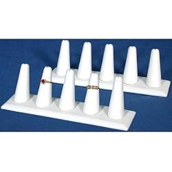 2 White Leather 5 Ring Finger Jewelry Holder Showcase Displays