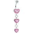 Ruby Red Crystal Trio of Hearts Dangle Belly Ring