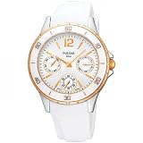 Pulsar White Rubber Strap White Dial Gold Markers Women's Men's Watch PP6022