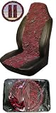 Red Tiger Zebra Auto Accessories Combo - Front Bucket Seat Covers, Seat Belt Shoulder Pads & Steering Wheel Cover