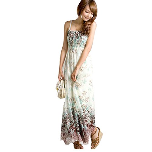 ETOSELL Womens Chiffon Boho Beach Maxi Dress Sleeveless Pleated Strap Sundress