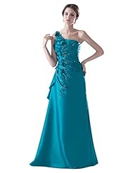 A-line Floor Length Taffeta One Shoulder Natural   Waistline Beaded Lace Pleated Prom Dress 