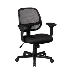 Office Star Screen Back Task Chair with T Arms with Mesh Fabric Pads by Office Star