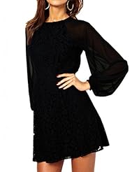 Floral Print Vintage Lace Long Sleeves Bodycon Dress/Skater Dress/Party Dress/Mini Dress 