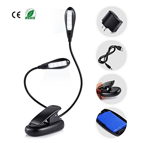 Ledgle LED Book Light Rechargeable Extra-Bright, Easy Clip On Reading Light, 5 Brightness Settings, Soft Padded Clamp, USB Cable & UL Certified CE Charger. Perfect for Night Readers