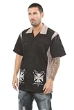 Rock House Iron Cross Black Button Front Cotton Short Sleeve Work Shirt