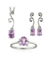 Sterling Silver Amethyst Oval Gemstone Set, Birthstone of Febuary.
