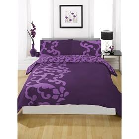Dreamscene Chelsea Double Duvet Cover Set, Aubergine