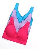 Vogue of Eden®-3 Pack Blue/Purple/Pink All Sizes Comfort Seamless Sports Style Bra With Removable Pads