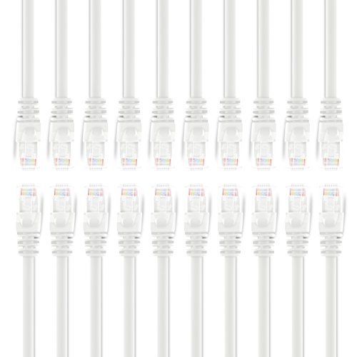 GearIT 20-Pack, Cat5e Ethernet Patch Cable 1 Foot - Snagless RJ45 Computer LAN Network Cord, White [Lifetime Warranty]