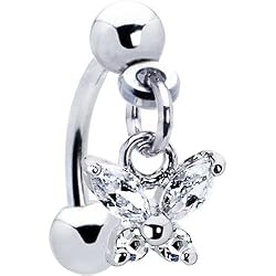 Crystalline Gem Butterfly Dangle Eyebrow Ring