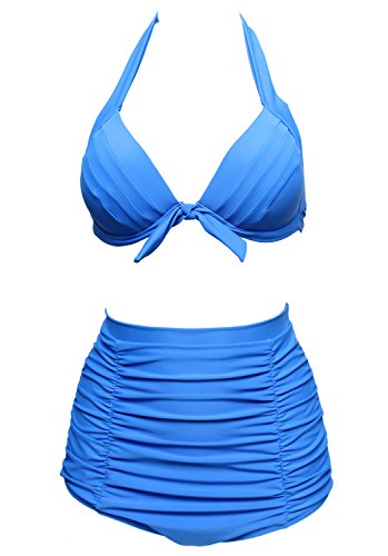 DD&MM Vintage Ruched Vintage High Waisted Bikini Swimsuits Swimwear