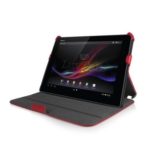 Sony Xperia Z Tablet Multi-Angle Frameless Case with Bonus Bullet Stylus / Auto Sleep & Wake Sensor by LuvTab (RED)