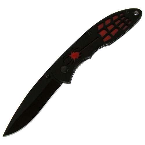 Trademark Deluxe Black and Red Spider Stainless Steel Locking Knife,Black