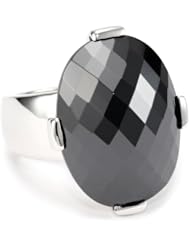 Giorgio Martello Sterling Silver Rhodium Plated Black Cubic Zirconium Ring