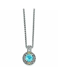 Sterling Silver with 14k Gold Blue Topaz Necklace - Antique Boutique - Vintage Style - Jewelry