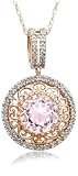 10k Rose Gold 8mm Morganite and Diamond Filigree Pendant, 18