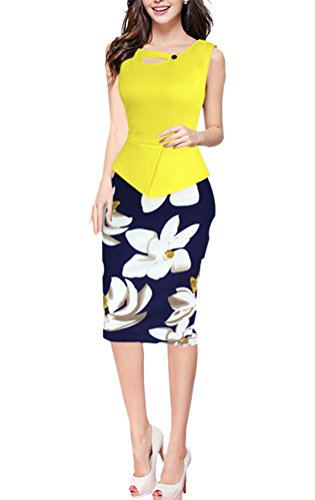 BAIMIL Womens Sleeveless Floral Stitching OL Commuter Pencil Business Dress