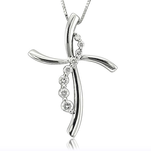 14k White Gold Journey Cross Diamond Pendant Necklace (GH, SI-I, 0.26 carat)