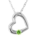 14k White Gold Peridot Heart Pendant, 18"
