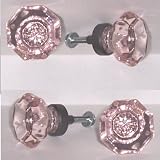 LOTS OF FOUR (4) True Pink 24% Lead Crystal & Rubbed Oil Bronze Old Town BiFold/Cabinet/Wardrobe Knob Pulls- 1-3/8 inch at the widest point, little larger than a standard cabinet knob pull and lot nicer. A perfect Reproductions of the Old Town Period.