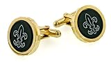 Dramatic yellow gold plated diamond cut cufflinks with onyx etched Fleur de Lis with presentation box. Made in the USA