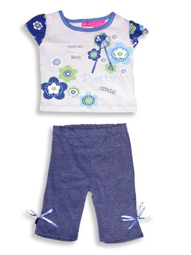 Jeanie Bleu - Infant Baby Girls Short Sleeved Pant Set, Blue, Green