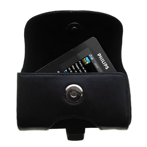 Horizontal Black Leather Case for the Philips GoGear Digital Music Jukebox 20GB HDD6320 with both a belt clip and loop option   a Gomadic design