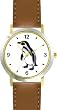 Penguin No.1 - Bird Animal - WATCHBUDDY&reg; DELUXE TWO-TONE THEME WATCH - Arabic Numbers - Brown Leather Strap-Size-Children's Size-Small ( Boy's Size & Girl's Size )