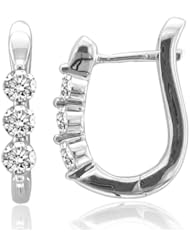 14k White Gold 3 Stone Hoop Huggies Diamond Earrings (GH, I1-I2, 0.50 carat)