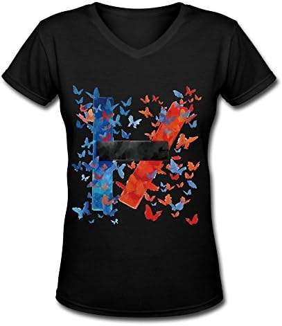 LMF Twenty One Pilots Butterfly Logo Cotton V-Neck T Shirt For Womens Black S