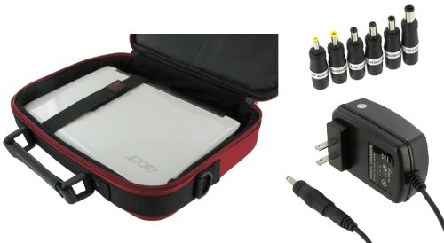 more about rooCASE 2n1 Lenovo S10-2 10.1-Inch Black Netbook Carrying Bag Case with AC Adapter Wall Charger - Classic Series - Red / Black