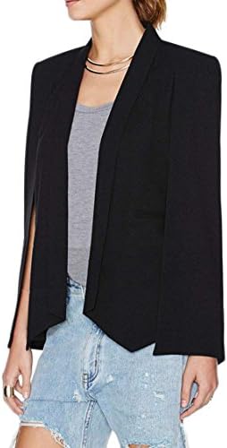 Evenstone Women's Split Batwing Sleeve Cape Blazer Open Spring Coat(Black,M)