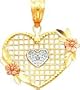 14K Tri Color Gold Heart Flower Pendant Jewelry New