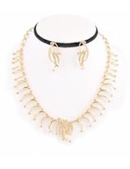 Gold Curve Spike Collar Necklace and Earrings Set with CZ Stones