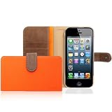 MobC New iPhone 5 Leather Wallet Case Basic Book - Two Tone Leather Wallet Diary - Screen Protector Included - Retail Packaging - Orange