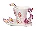 niceEshop(TM) Peacock Mugs Hand Crafted China Enamel Porcelain Tea Mug Coffee Cup Set with Spoon and Saucer (Purple)